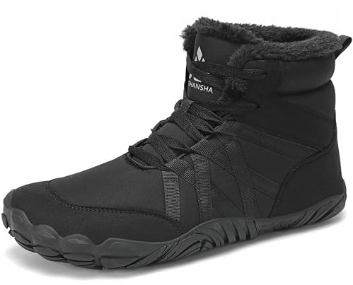 Mishansha Winter Barfußschuhe Herren Damen Warm Gefüttert Winterstiefel Bequem rutschfest Winterschuhe, Schwarz 38