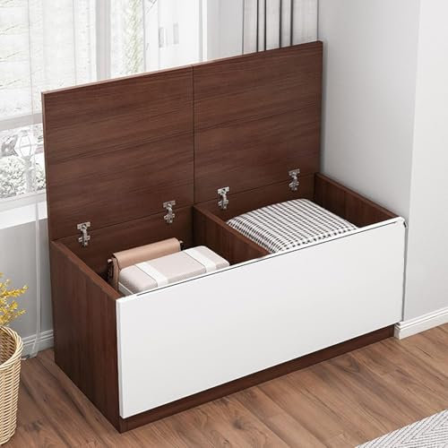 Aufbewahrungstruhe mit großer Kapazität und Sicherheitsscharnier, Klappbank aus Holz, platzsparender Schuhschrank für den Eingangsbereich im Wohnzimmer, Schlafzimmer, Walnuss, 80 x 40 x 40 c