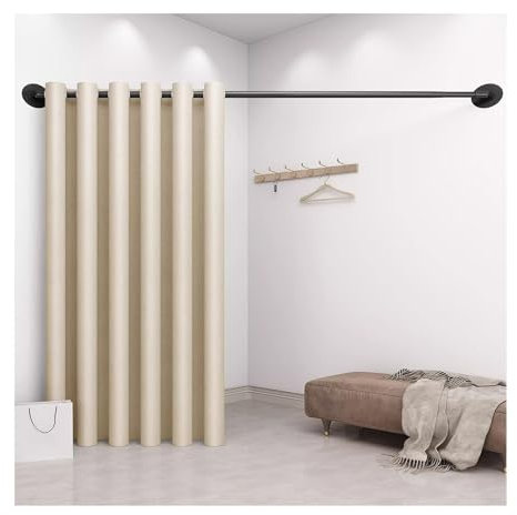 Umkleidekabine Wandmontage, EckUmkleidekabine, Umkleideraum Sichtschutz Vorhänge mit Teleskopstange 90-160cm, Türvorhang Umkleide Für Bekleidungsgeschäft Partition Für Ecken und Türöffnungen, Beige