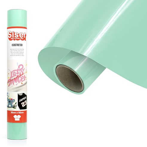 Siser EcoStretch Mint 30 cm x 0,5 m (30 cm x 0,5 m) värmeöverföringsvinyl, strykbar vinyl för kläder och sportkläder, kreativa hobbymaterial, lätt att klippa