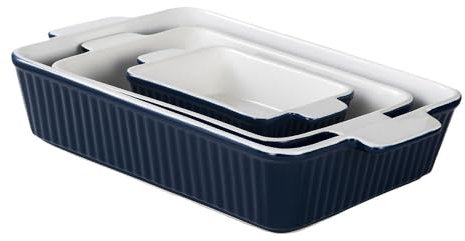 Keramiskt bakredskap set rektangulär bakform för matlagning gryta rätter ugn lasagne pannor för kött eller grönsaksgrytor blå 3 st