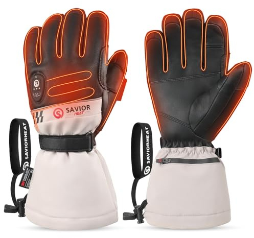 SAVIOR HEAT Heated Gloves for Men Women 2.0, App Electric Rechargeable Ski Gloves with 3M Thinsulate, PD 20W Fast Charging & 12H Runtime, Waterproof Goatskin Skiing Motorcycle Hunting Outdoor (XL)
