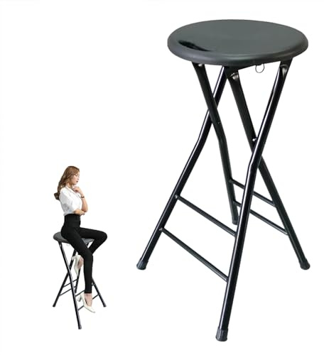 XQJLBZA Sgabello da Bar Pieghevole Alto da 60/70 CM per Adulti, Sgabelli da Bar Pieghevoli Senza Schienale per Interni, Sgabello da Cucina Portatile in Plastica per la Colazione(Zwart,28(70cm))