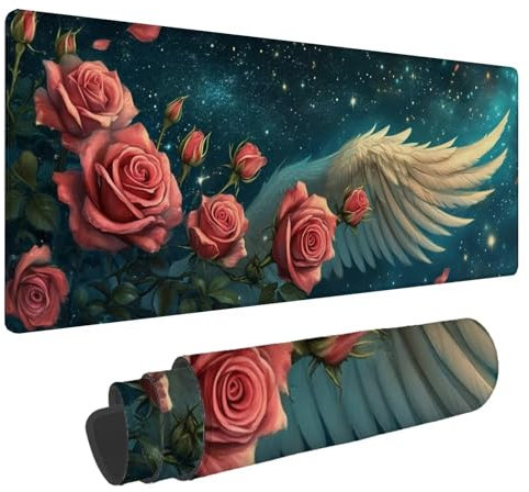 Tapis de Souris Rose Tapis de Souris XXL Aile 1500x800x4mm Tapis Souris Gamer, sous Main Bureau Ordinateur Portable, Mouse Pad Bords Cousus Caoutchouc Antidérapante, pour Souris et Clavier A-188