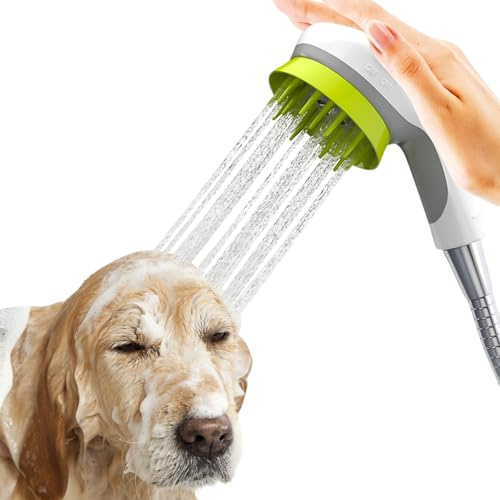 Haustier-Hundepflege-Duschkopf mit Massagebürste, Funktionalität und Wasserspar-Pausen-Funktion, Duschkopf für Katzen und Hunde (weiß)