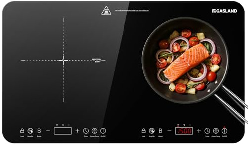 GASLAND IH582BTA Double Induction Cooktop, 58 cm, 2800W Portable Induction Hob with Sensor Touch, 10 Temperature Levels, 10 Power Levels, Timer Function, Child Lock, Energy Efficient