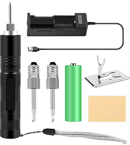 Pqahffowr Fer à souder électrique USB sans fil avec interface E10 18650 alimenté par batterie avec lumière LED