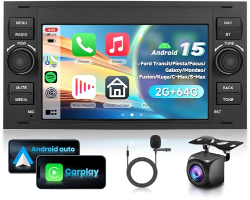 Car Stereo for Ford Fusion 05-11 for Ford Fiesta 05-17 for Ford Transit 05-16/Ford Focus 05-08 Connect [2+64G] Wireless Carplay/Android Auto,Android 7“ IPS DSP GPS WiFi BT FM SWC Backup Camera