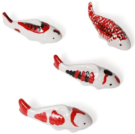 JINYEAH 4PCS Ceramic Floating Koi Fish 4PCS Lotus Flowers Koi Pond Accessories Pond Decor Floating Aquarium Decor Birdbath Decor【Red Collection】