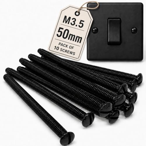 M3.5 x 50mm Black Slotted Head Electrical Machine Screws - Pack of 10 | Suitable for Light Switch & Plug Socket Faceplates and compatible back boxes