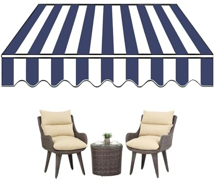 Tessuto di Ricambio per Tende da Sole 2.0m 2.5m 3.0m 3.6m 4m 5m, Ricambio per Tende da Sole Retrattile Manuale, Telo di Ricambio per Tende da Sole con Mantovana(Blue And White,250x200cm)