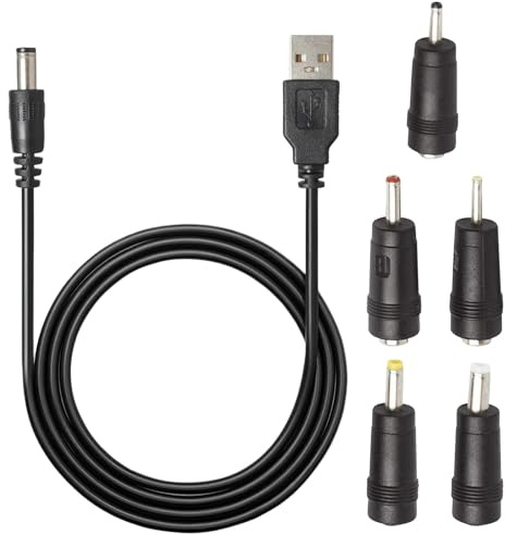 Multi Functional DC Adapter Kit, 1.1M Long DC to USB Cable, 2.5x0.7mm, 3.5 x1.35mm, 4.0x 1.7mm, 5.5x 2.5mm, 3.0 x1.0mm Connectors
