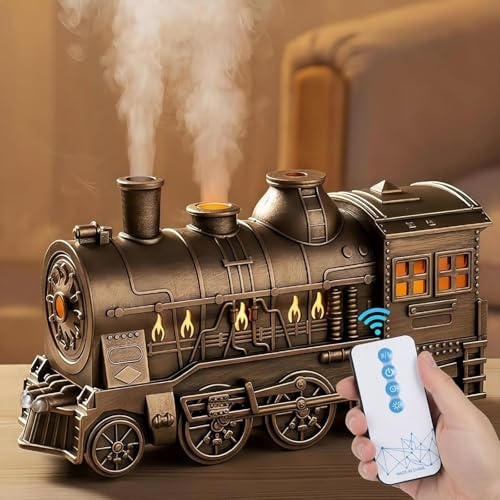 RuiDay Train Diffuser, 300ML Vintage Steam train diffuser, Essential Oil Diffuser, Air Diffusers Humidifier with 2-Color LED Light, 2 Mist Modes, Auto Shut-Off for Bedroom Office, Home Decor