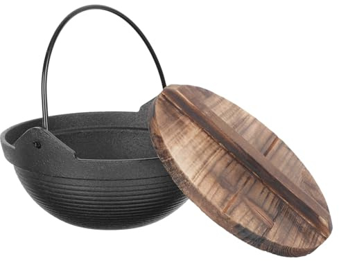 jojofuny Petit Pot Japonerie en Fonte 18 CM Couvercle en Cèdre Casserole pour Cuisson Induction Résistant Haute Température Cuisson Mijotée Usage Extérieur 1 Pièce