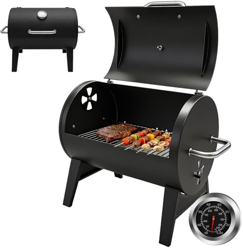 Barbecue de table - avec couvercle pour le fumetage Thermomètre surface de cuisson 32x43 cm, grillage en 2 parties