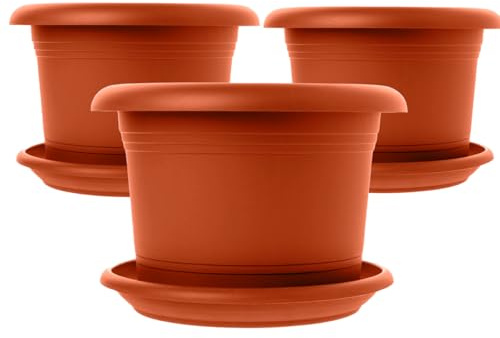LIVINJA Blumenkübel Groß Außen 3er Set 60cm Pflanzkübel Blumentopf Terracotta Frostsicher UV-Beständig Made in Germany mit Untersetzer