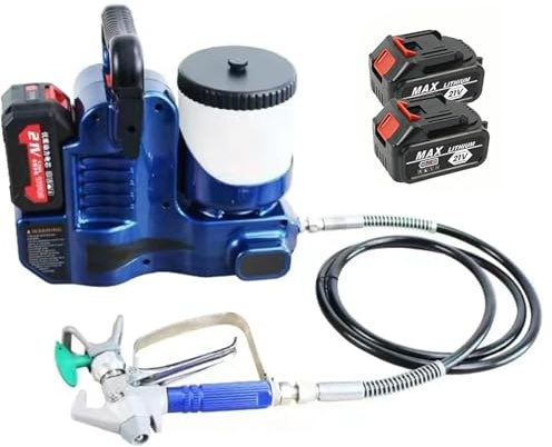 ZHIGUANYUN Pistola a spruzzo airless da 500 W, 15 MPa, Pressione Regolabile a 6 Livelli, Tubo Flessibile da 1,80 m, Portata di 2 l/min, per pareti e tetti. Blue-TwoBatteries