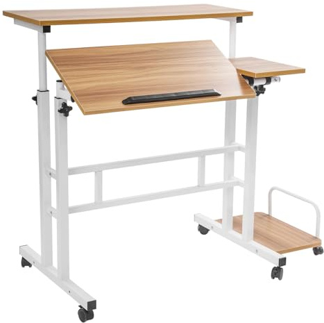 Dofanqing Tavolo per computer portatile pieghevole in altezza con ruote, 6 ruote e freni, pieghevole e inclinato, tavolo da lavoro, portata 20 kg