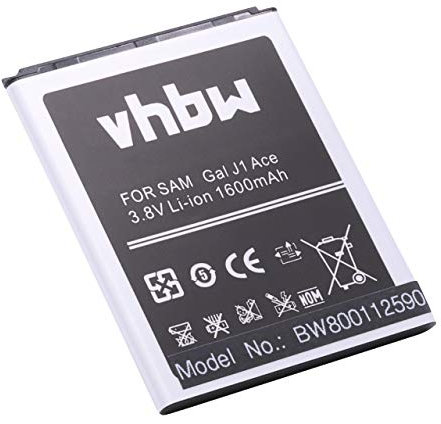 vhbw Akku kompatibel mit Samsung Galaxy J1 Ace Duos 4G LTE, J1 Ace Duos 4G Handy Smartphone Telefon (1600 mAh, 3,8 V, Li-Ion)