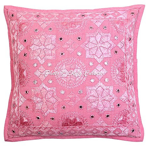 Stylo Culture Ethnicas Funda Almohadon Decorativos 40x40 cm Algodón Espejado Fundas para Almohadones Silla Rosa Bebé 16x16 Inch Bordado Cuadrado sobre Fundas para Cojines Cama - 1 Pc