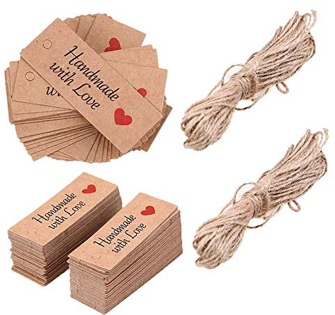 Geschenkanhänger mit Bindfäden, goodchanceuk 200 Stück Papier handgefertigt mit Love Label 5 cm x 2 cm Valentine 's Day Handwerk Geschenk Tags … (Liebe)