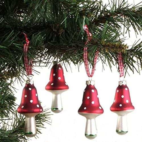 Weihnachtsbaumschmuck Pilz 4er Set Glas Christbaum Anhänger Rot Baumdeko | Fliegenpilz, 8 cm, Weihnachtsdeko, Baumschmuck, Glasornamente, festlich, hochwertig, Christbaumkugeln, dekorativ