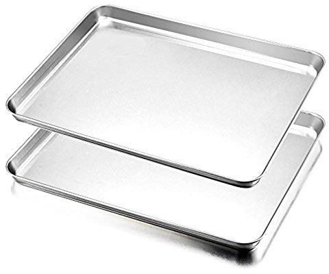 HaWare - Teglia da forno, in acciaio inox, set da 2 pezzi, 40 x 30 x 2,5 cm, rettangolare, per cuocere e servire, atossica e sana, facile da pulire e lavabile in lavastoviglie