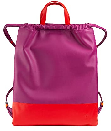DUDU Sac à Dos en Cuir pour Femme de Sport à la Mode Sac avec Cordon de Serrage et épaulières Fines en Cuir Fuchsia