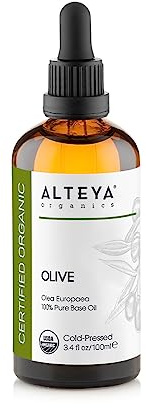 Alteya Bio Olivenöl 100 ml - 100% USDA Bio zertifiziert, Extra Natives Pflanzenöl, Kaltgepresst, 100% Natürlich, ohne Zusatzstoffe und Aromen, in Lichtgeschützter Glasflasche