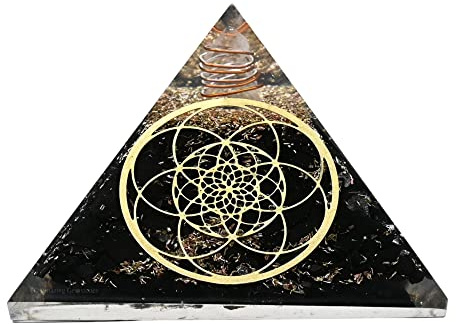 Schwarze Turmalin-Kristall-Orgon-Pyramide - Natürliche Heilkristalle und -steine (Flower of Life - Sacred)