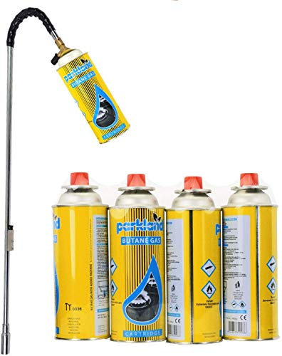 Blowtorch Weed Burner Killer | Ideal for Garden Outdoor Moss Fungus De-Icing Pavements, De-Freezing Brass Water Pipes and Lighting BBQ Grills | Adjustable Flame (Weed Wand + 4 Canisters)