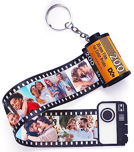 Porte Clé Personnalisée avec Photo Colorée Rouleau de Film Caméra Porte Clé Multiphoto Personnalisé Album de Bobine de Photo Rétro Cadeau Anniversaire Vacance pour Amour Père Mère Enfant
