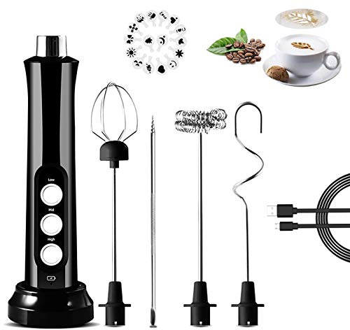 Clenp Mousseur à Lait, Mousseur à Lait Rechargeable par USB, Fabricant De Mousse électrique à 3 Vitesses avec Fouet en Acier Inoxydable pour Poudre De Protéine De Café Cappuccino Latte Matcha Noir