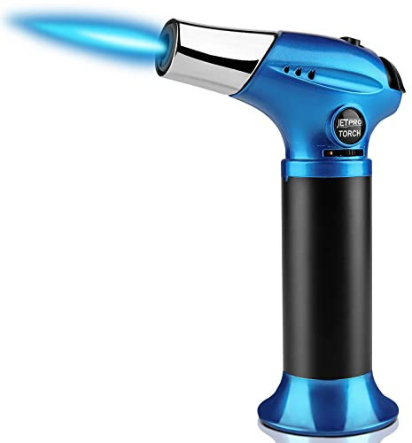 Butane Torch, Kitchen Torch Lighter, Cooking Refillable Torch with Adjustable Flame and Safety Lock for Desserts, BBQ, Kitchen (Butane Gas Not Included) (Blue)