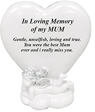 Memorial Heart Plaques Grave Cherub Ornaments - Personalised Grave Decoration Plaques, Cherub, Engraved with Remembrance Quotes in Loving Memory of your Special Ones (Mum)