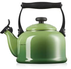 Le Creuset Traditional Stove-Top Kettle with Whistle, Suitable for All Hob Types Including Induction, Enamelled Steel, Capacity: 2.1 L, Bamboo, 40102024080000