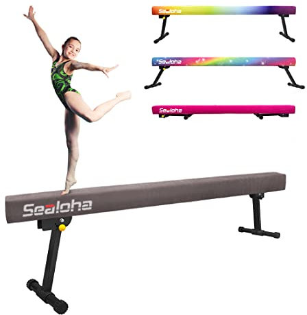 Sealoha Ultrasimple verstellbarer und faltbarer Schwebebalken, Hoch-Tief-Bodenbalken, Wildleder, Gymnastikgerät für Training und professionelles Heimtraining (Fitnessstudio, Grau, 2,4 m)