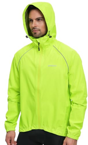 BERGRISAR Herren Fahrradjacke Wasserdicht Atmungsaktiv Fahrrad Regenjacke mit Kapuze Leich Windbreaker Laufjacke Wanderjacke