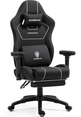Dowinx Sedia Gaming in tessuto con cuscino a molle insacchettate, Sedia Gamer da gioco ergonomica con funzione massaggiante, sedia da ufficio PC grande e alta con poggiaperiedi XXL, nero