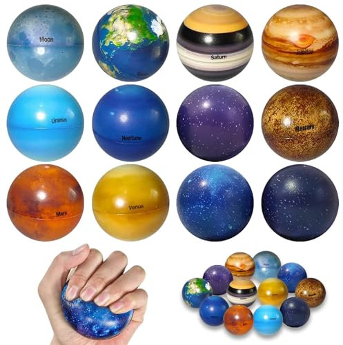 Sonnensystem Stressbälle, 12 Stück Stressball, Antistressball für Kinder, Schaumstoffbälle, Anti Stress Spielzeug Bälle, Anti Ängste Spielzeug Linderung Entspannung für Kinder Erwachsene