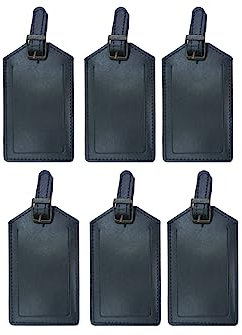 3 Stück Gepäckanhänger Kofferanhänger, aus Büffelleder mit Verstellbarem Riemen und Sichtschutzabdeckung (Schwarz 6 stück)