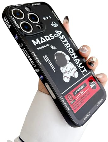Yonds Queen für iPhone 15 Pro Niedliches Hülle, Cool Cartoon Astronaut Space Rakete Mond Design Stilvoll Stoßstange TPU rutschfeste Stoßfeste Schutzhülle (iPhone 15 Pro, Schwarz)