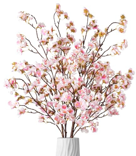 Ammyoo Ramo de Flores Artificiales de Cerezo a Granel, Flores de imitación de Seda al Tacto Real para Navidad, Halloween, decoración del hogar y Boda (Rosa Claro)