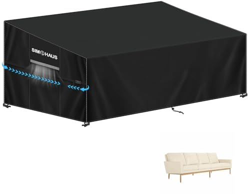 SIMPHAUS Presenning för trädgårdsmöbler, vintersäkert soffskydd för terrasssoffa, loungeskydd, vattentätt vindtätt 420D oxfordtyg 265 x 102 x 89/61 cm