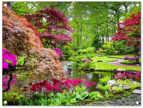 MuchoWow© Garden Decorations Outdoor Balcony Decor Posters For Gardens | 31x23 / 80x60 cm - Accessories Outside Wall Art Decoration Trees - flowers - Japanese - Nature - Water