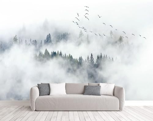 Naturempress Papel Pintado Pared 3D Papel Tapiz 250X175（Ancho X Altura） Bosque De Pinos Zen Nubes Aves Fotomurales 3D Tv Fondo Pared Dormitorio Murales Papel Tapiz Moderno