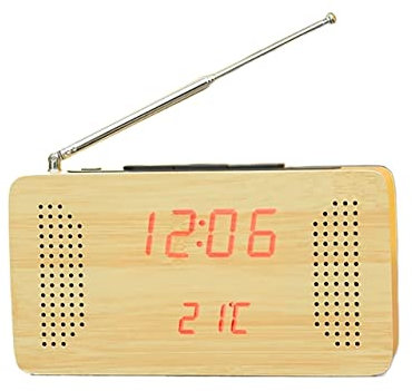 CVNIMV Radio-réveil rétro, Station de Radio-réveil Vintage avec Radio FM, luminosité réglable, réveil numérique en Bois à Commande vocale, boîte en Bambou