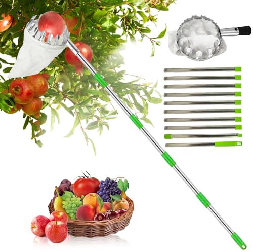 Obstpflücker Diameter 16 cm,4.2m Apfelpflücker,Kirschenpflücker mit Baumwollbeutel,Obstsammler,Obstpflücker für Kirschen,Pflaumenpflücker,Fruit Picker for Reaching Inaccessible Places in Fruit Trees