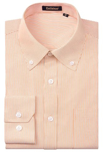 Enlision Camicia Rosa Uomo Manica Lunga Classiche Formal Camicie a Righe Uomo Regolare Fit con Tasche XXL