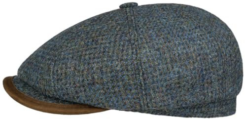 Stetson Hatteras Flatcap Made in Germany Harris Tweed Schurwolle Herren blau-grün 61 cm